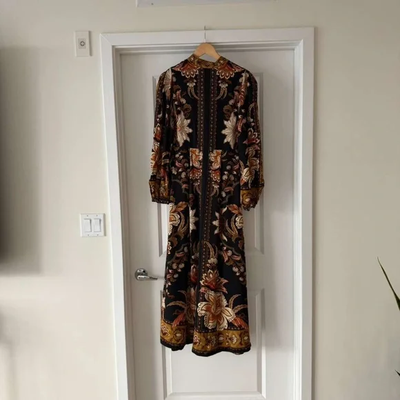 FARM Rio Black Majestic Garden Buttoned Puff Sleeve Maxi Dress Size Small - Picture 7 of 8